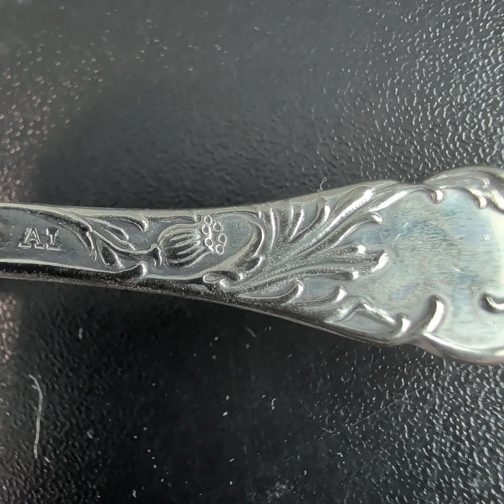 1835 R Wallace Silver Plate Sugar Shell Spoon  Floral Scalloped Monogram